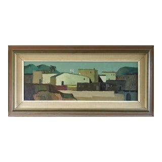 Mid-Century Modern 'Sunlit Village' Vintage Original Landscape Oil Painting by Swedish Artist Eric Cederberg (1897-1984), Framed For Sale