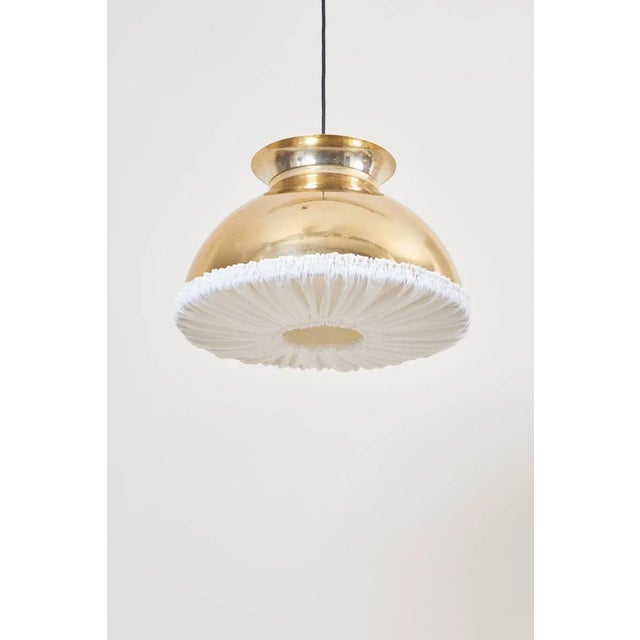 Large Brass Pendant Lamp with Fabric, 1970s For Sale - Image 4 of 12