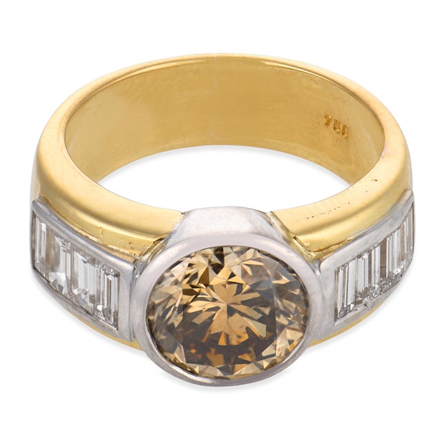 Contemporary Vintage Gia 3.03 Carat Fancy Dark Yellowish Brown Diamond 18k Gold Ring, Size 7 For Sale - Image 3 of 6