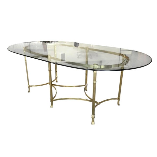 Exceptional Italian brass dining table retaining its original DG Made in Italy label. This elegant Hollywood Regency /...