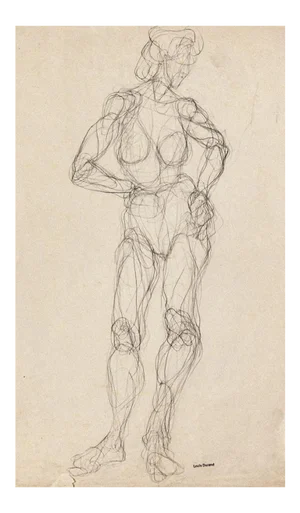 Study of Figure - Original Pen on Paper by Louis Durand - 20th Century 20th Century
