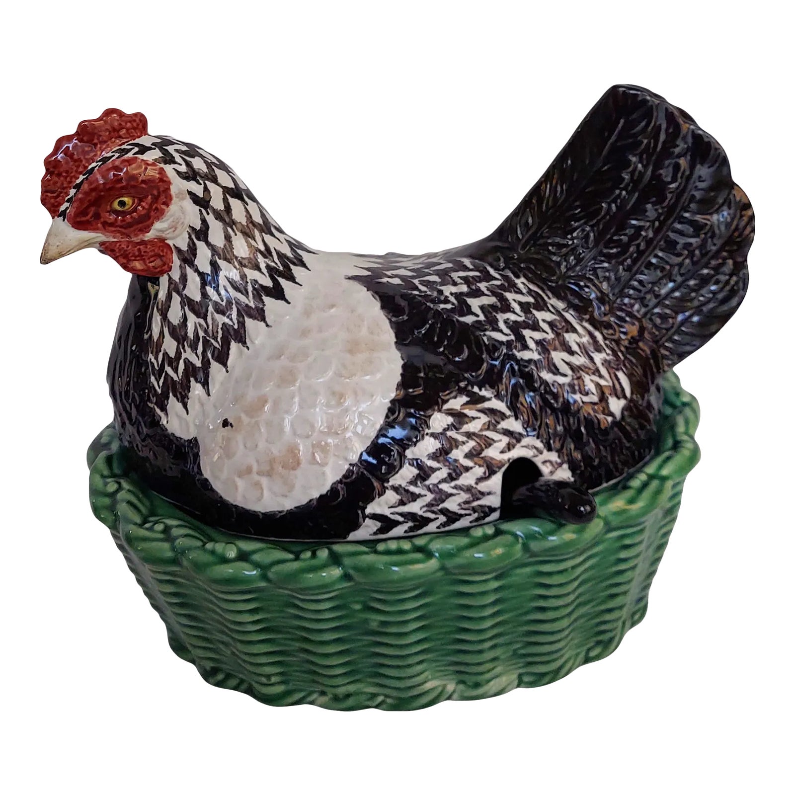 Late 20th Century French Hen Tureen With Ladle Made by Bordallo