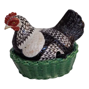 Late 20th Century French Hen Tureen With Ladle Made by Bordallo Pinhiero in Portugal