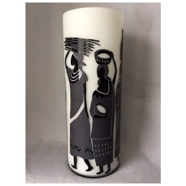 African, Tribal Cut Cameo Glass Vase, Ethnographic Women & Children For Sale - Image 4 of 9