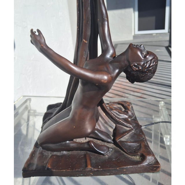 19thc Art Nouveau Large Gustave Gurshner Bronze Figural Floor/ Table Lamp Signed For Sale - Image 11 of 18