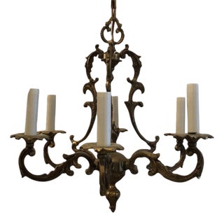 Vintage 6 Arm Light Bronze Chendelier French Louis XV Style For Sale