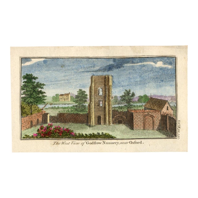 18th Century English Copperplate Architectural Engraving on Hand-Laid Paper, Recently Hand-Colored L For Sale