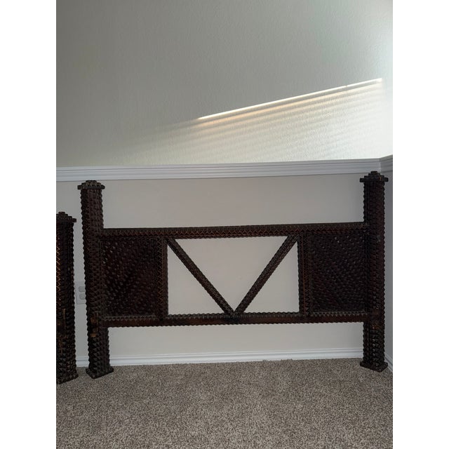 Antique, one of a kind tramp art handmade bed frame. A rare statement piece to own. Use in guest room, kids bed, smaller...
