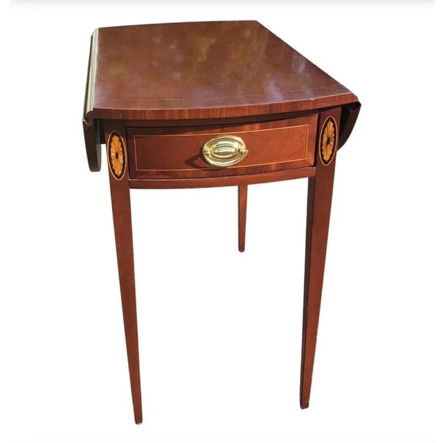 Brown Federal Style Councill Craftmen Mahogany Inlaid Drop Leaf Pembroke Side Table For Sale - Image 8 of 8