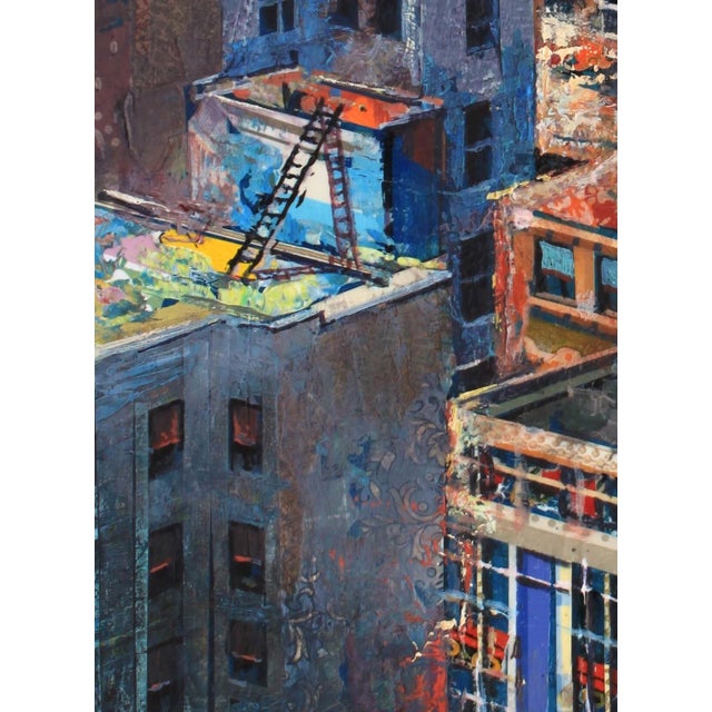 Early 21st Century Adventure Campaign by Josh George | Mixed media on wood panel Urban cityscape with buildings. For Sale - Image 5 of 5