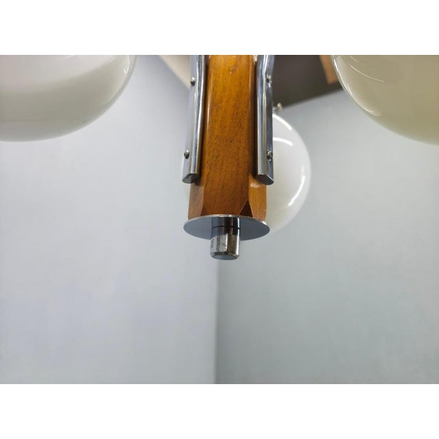 Silver Art Deco Chandelier in Chrome, Walnut & Glass, 1930s For Sale - Image 8 of 15