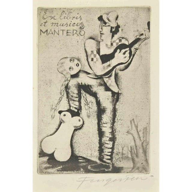 Ex Libris et Musicis Mantero is an Etching print created by Michel Fingesten. Hand Signed on the right margin. Very good...
