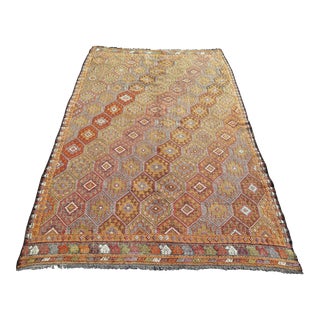Mid 20th Century Vintage Handmade Embroidery Rug Boho Turkish Area Rug For Sale