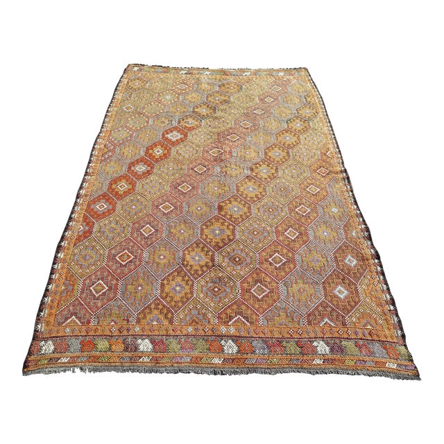 Mid 20th Century Vintage Handmade Embroidery Rug Boho Turkish Area Rug For Sale