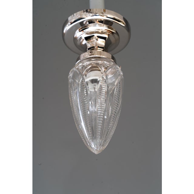 Metal Vintage Nickel-Plated Ceiling Lamps with Cut Glass Shades, 1920, Set of 2 For Sale - Image 7 of 17
