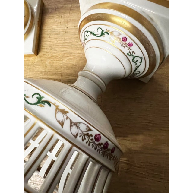 Pair of Mid 20th Century Portugal Round Pierced Reticulated Porcelain Baskets For Sale In New York - Image 6 of 11