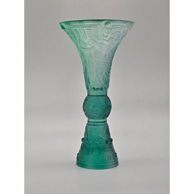 Liuli Gong Fang Green Crystal Wine Goblet/Vase For Sale - Image 4 of 5