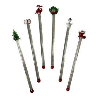 Vintage Macy’s Holiday Theme Swizzlers Stirrers for Drinks and Cocktails For Sale