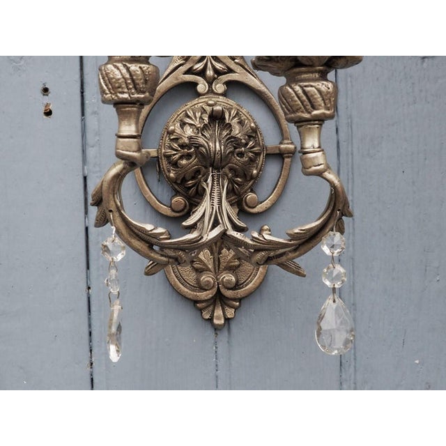 Italian Hollywood Regency Crystal Sconces in Silvered Metal, 1960s, Set of 2 For Sale - Image 4 of 18