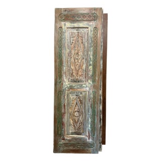 Antique Hand-Carved Wood Door Panel | Rustic Farmhouse Sliding Barn Door 96x30 For Sale
