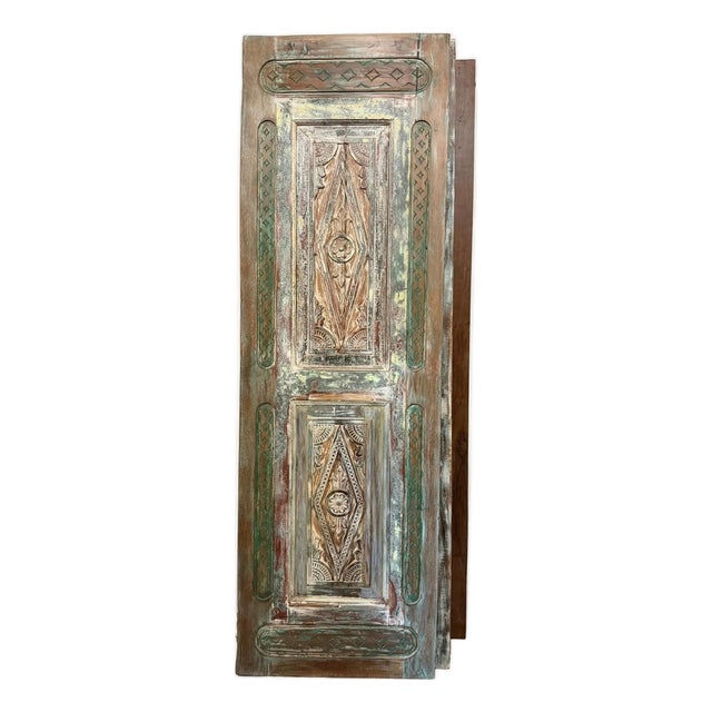 Antique Hand-Carved Wood Door Panel | Rustic Farmhouse Sliding Barn Door 96x30 For Sale