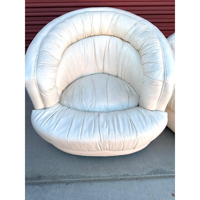 1980s Vintage Milo Baughman Style Leather Swivel Chairs-A Pair For Sale - Image 5 of 12
