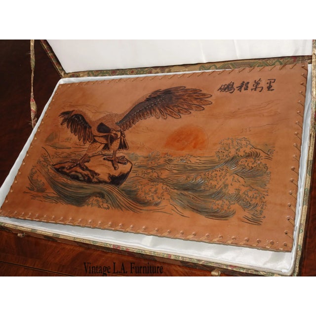 Embossed Leather Picture of Eagle Perched on Top of Roaring Waves Made in Italy For Sale - Image 4 of 4