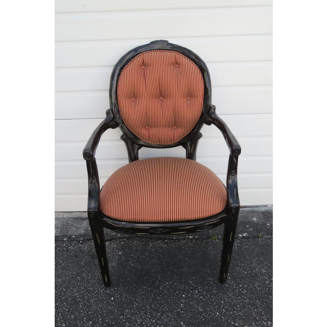 Hollywood Regency Pair of Painted Black Side Livingroom Fireplace Chairs For Sale - Image 11 of 13