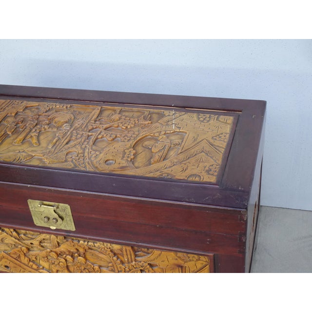 Brown Vintage Chinese Asian Ornately Carved Wood Camphor Dorwy Hope Chest ~ Trunk For Sale - Image 8 of 13