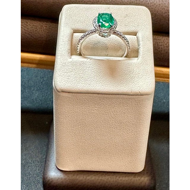 Green 6x8mm Oval Cut Natural Emerald & 1 Ct Natural Diamond Halo Engagement Ring Size6 For Sale - Image 8 of 8