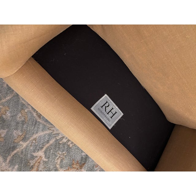 Restoration Hardware Pair of Restoration Hardware Wingback Chairs in Wheat Linen For Sale - Image 4 of 6