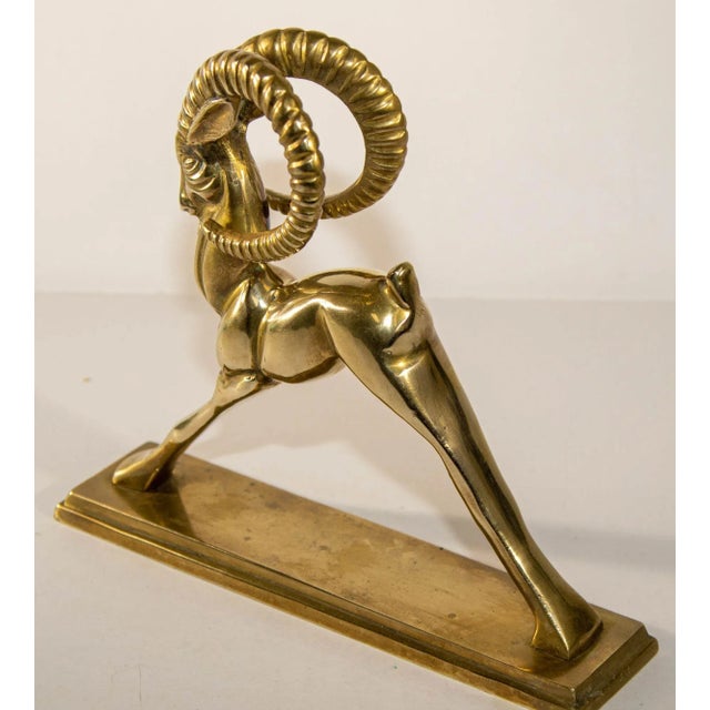 Vintage French Art Deco Style Sculpture of Brass Ibex Antelope For Sale - Image 11 of 13