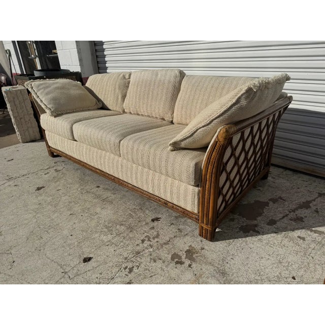 Late 20th Century Boho Chic 3 Seat Bamboo and Rattan Sofa For Sale - Image 9 of 10
