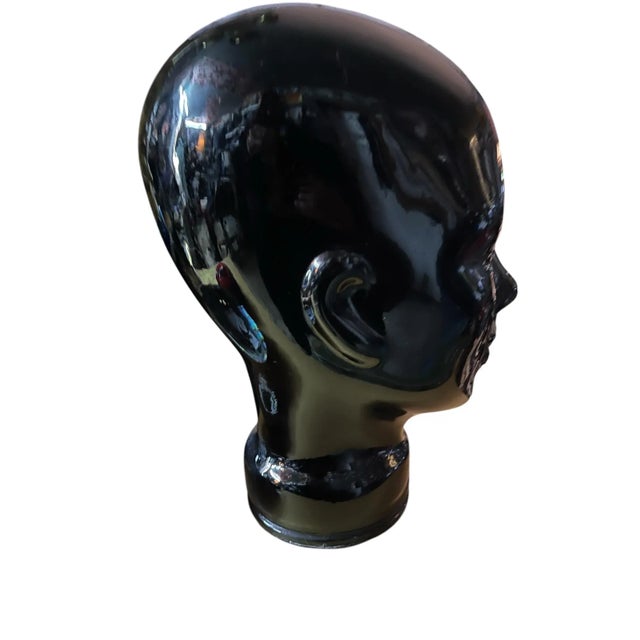 Black Glass Head Sculpture, 1970’s For Sale - Image 4 of 8