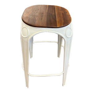 Transitional Bistro Bar Stool - White Powdercoat Steel With Walnut Seat