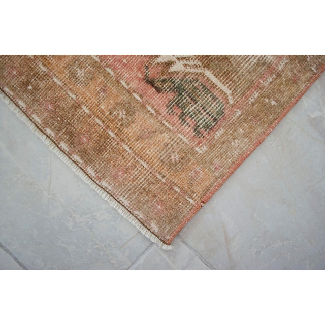 Terra Cotta 1970s Hand Made Small Turkish Rug. DoorMat Entry Decor Kitchen Mat Baht Rug - 21'' X 43'' For Sale - Image 8 of 13