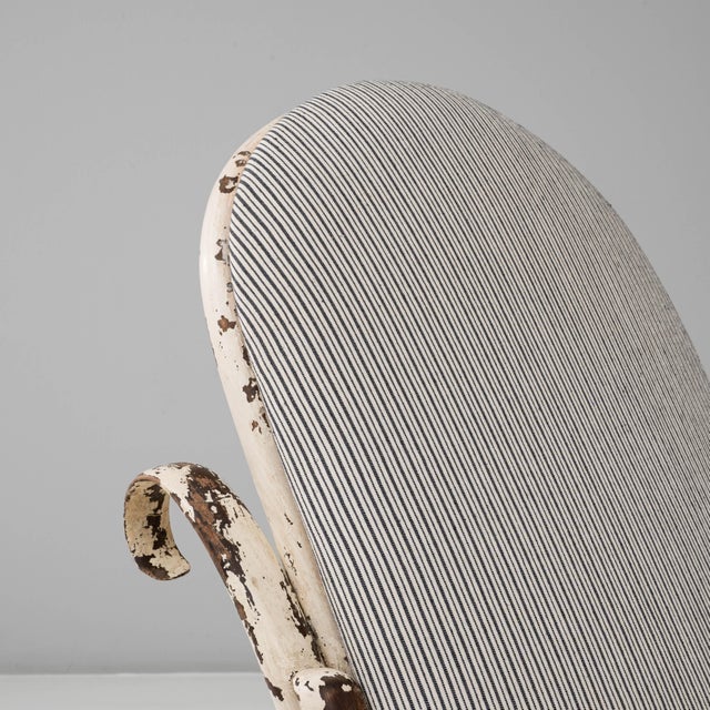 Brown 1920s Austrian Thonet-Style Bentwood Rocking Chair with Striped Upholstery For Sale - Image 8 of 18