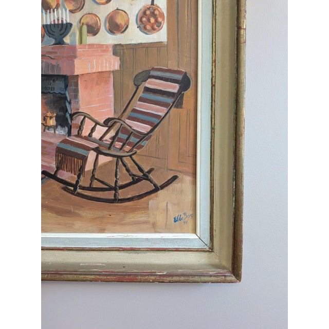 Paint 1941 Mid Century Modern 'The Family Sitting Room' Vintage Swedish Interior Oil Painting, Framed For Sale - Image 7 of 11