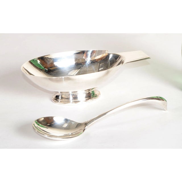 Silver 1935s Christofle France Gallia Silver Plate Sauceboat & Swan Ladle Art Deco For Sale - Image 8 of 12