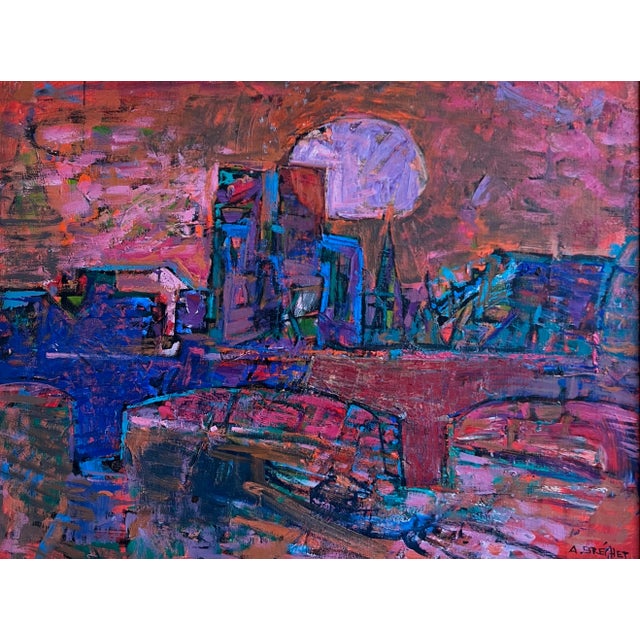 André René César Brechet, Coucher du soleil au Pont Royal et Notre Dame, Paris, Oil on Canvas, Framed For Sale - Image 10 of 10