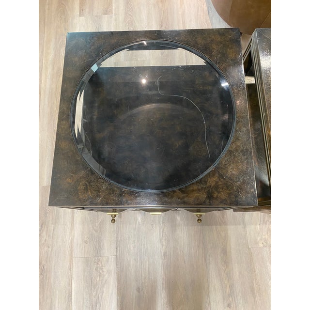 Vintage 1970s Mastercraft Burl Elm & Brass End Table or Night Stand W/Drawer For Sale In Los Angeles - Image 6 of 9