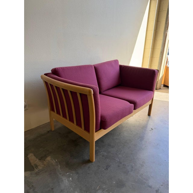 Vintage Danish Stouby Loveseat MCM Sofa - Scandinavian Beech Frame Settee For Sale - Image 4 of 8