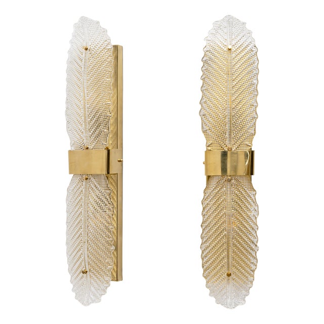 Graniglia Murano Glass and Brass Leaf Sconces, 2000, Set of 2 For Sale