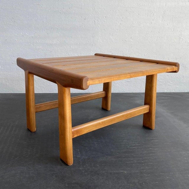 Wood 1970s Hand Crafted Slat Elm Wood Side Table Ottoman For Sale - Image 7 of 9