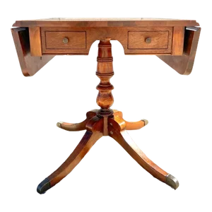 Vintage Drop Leaf Leather Top Side Table