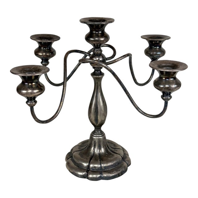Antique Victorian Silver Plate Rotating Candelabra Candlestick Holder For Sale