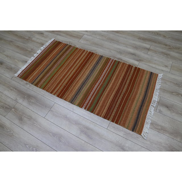 1980s Traditional Brown Striped Kilim For Sale - Image 10 of 10