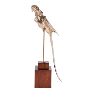 Art Deco Cast Brass Macaw Bird Sculpture For Sale