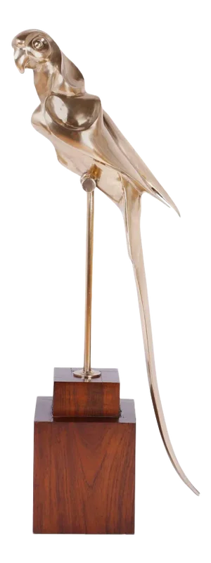 Art Deco Cast Brass Macaw Bird Sculpture