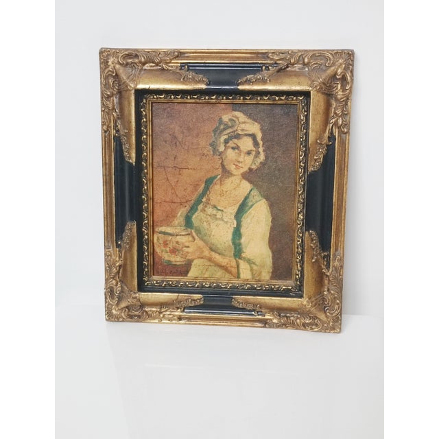 Michel Capron, Young Woman with a Bowl, 1950, Oil on Canvas, Framed For Sale - Image 10 of 10